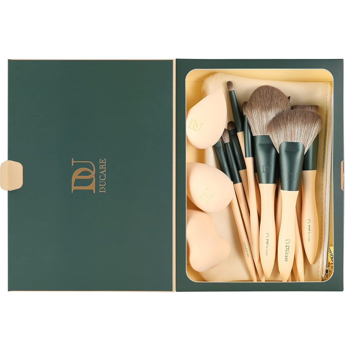 Makeup Brushes 14Pcs with 3Pcs Makeup Spong & Cosmetic Bag - Lime Mojito Series Makeup Brush Set for Foundation Blending Face Powder Blush Concealers Eye Shadows