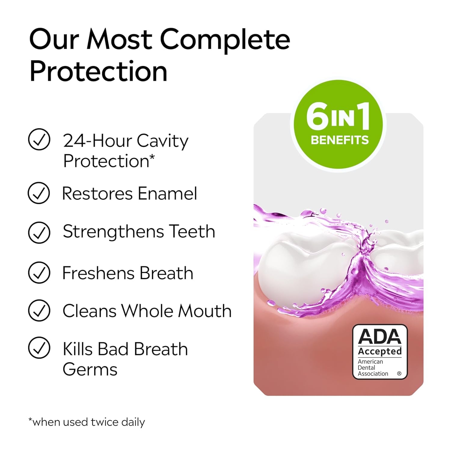 Total Care Anticavity Fluoride Mouthwash, 6-In-1 Rinse Helps Kill 99% of Bad Breath Germs, Prevents Cavities, Strengthens Teeth, Bad Breath Treatment for Adults, Fresh Mint, Twin Pack, 2X1 L