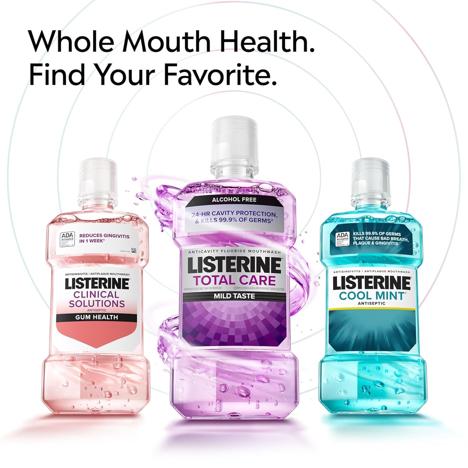 Total Care Anticavity Fluoride Mouthwash, 6-In-1 Rinse Helps Kill 99% of Bad Breath Germs, Prevents Cavities, Strengthens Teeth, Bad Breath Treatment for Adults, Fresh Mint, Twin Pack, 2X1 L