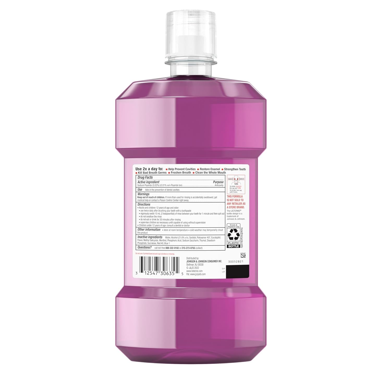Total Care Anticavity Fluoride Mouthwash, 6-In-1 Rinse Helps Kill 99% of Bad Breath Germs, Prevents Cavities, Strengthens Teeth, Bad Breath Treatment for Adults, Fresh Mint, Twin Pack, 2X1 L