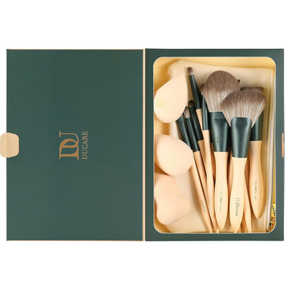 Makeup Brushes 14Pcs with 3Pcs Makeup Spong & Cosmetic Bag - Lime Mojito Series Makeup Brush Set for Foundation Blending Face Powder Blush Concealers Eye Shadows