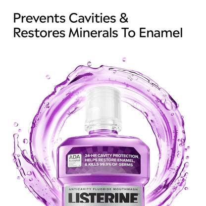 Total Care Anticavity Fluoride Mouthwash, 6-In-1 Rinse Helps Kill 99% of Bad Breath Germs, Prevents Cavities, Strengthens Teeth, Bad Breath Treatment for Adults, Fresh Mint, Twin Pack, 2X1 L